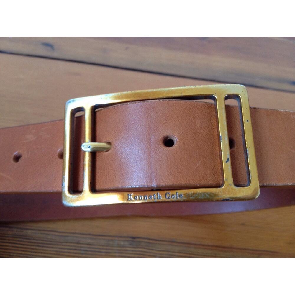 Kenneth Cole New York Brown Full Grain Leather Womens Belt Chunky Buckle 29
